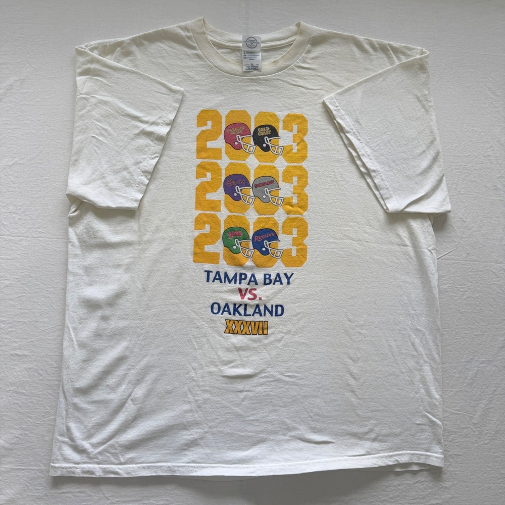 Vintage 2003 Super Bowl XXXVII Tampa Bay Oakland Coast Casino T Shirt 2XL Delta
